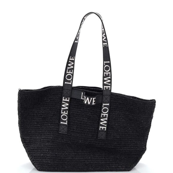 Loewe Fold Logo Strap Tote Raffia Large Black - Picture 3 of 6
